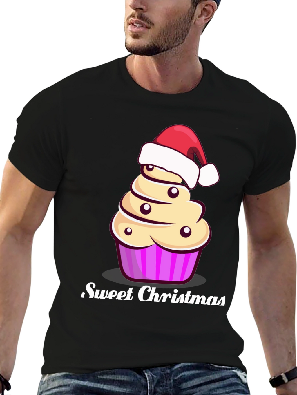 Sweet Christmas Cupcake Santa Hat Graphic Tee