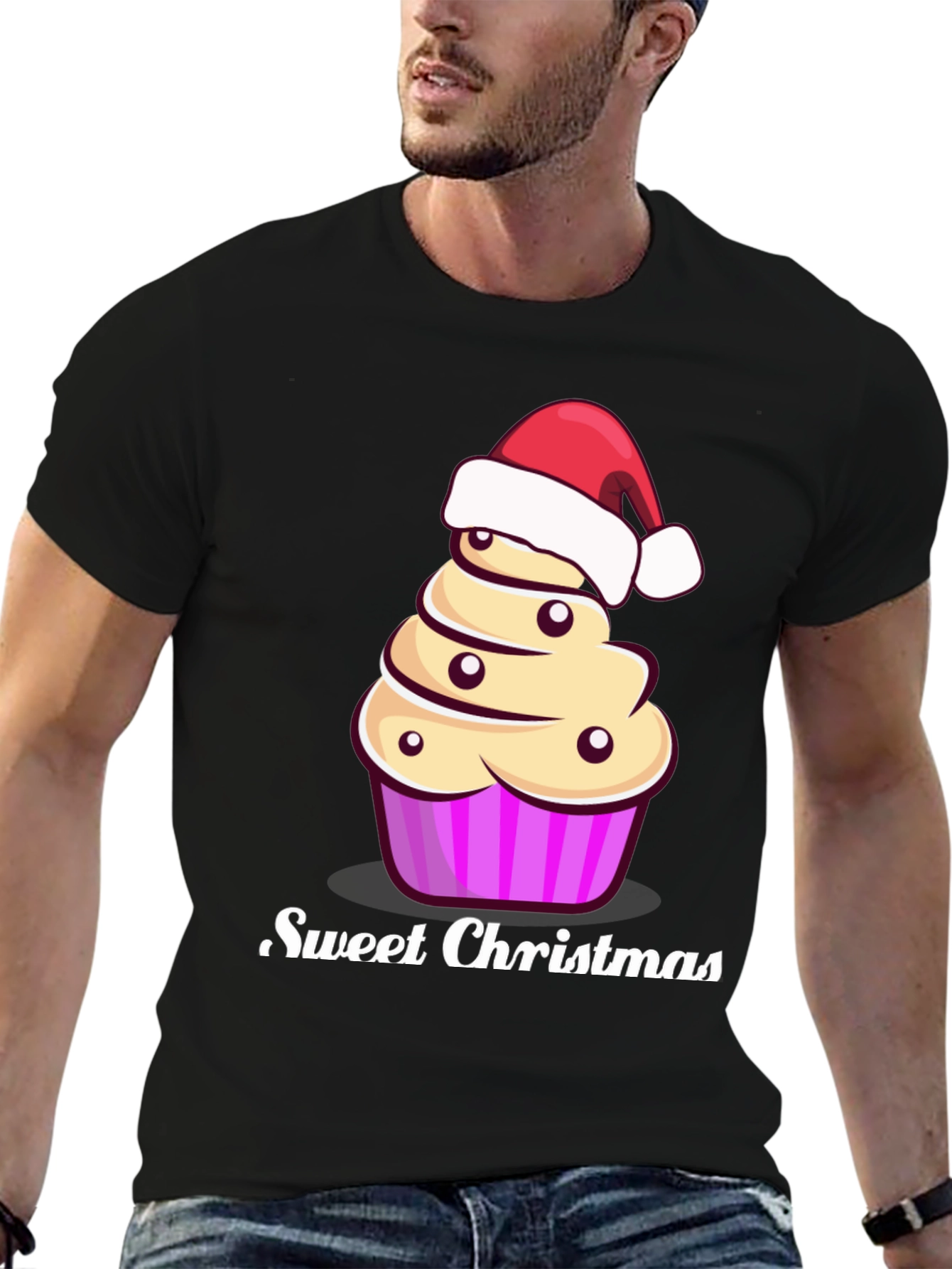 Sweet Christmas Cupcake Santa Hat Graphic Tee