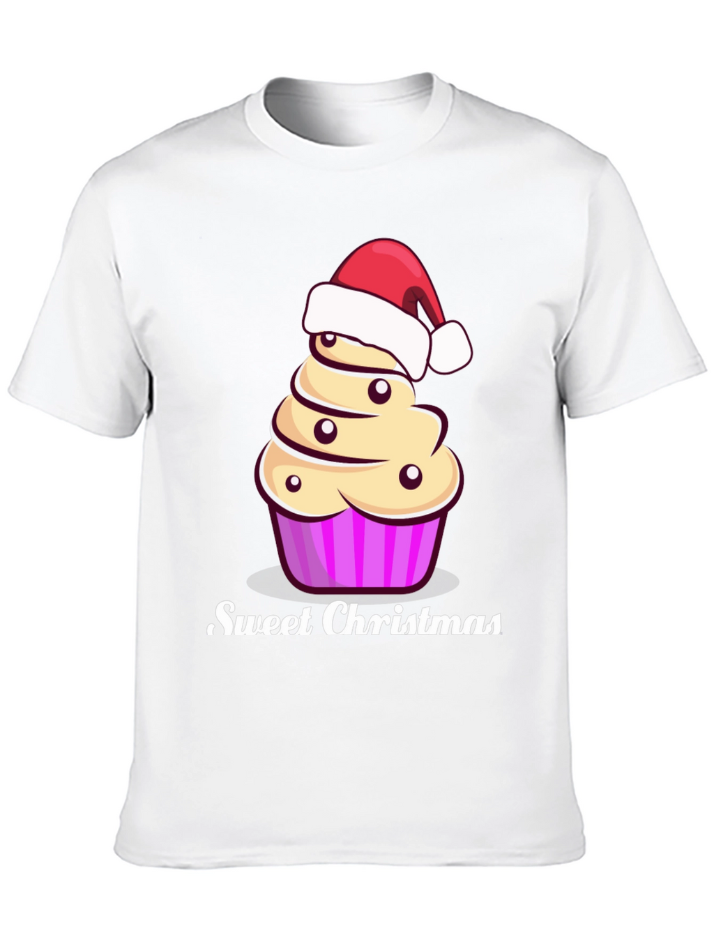 Sweet Christmas Cupcake Santa Hat Graphic Tee