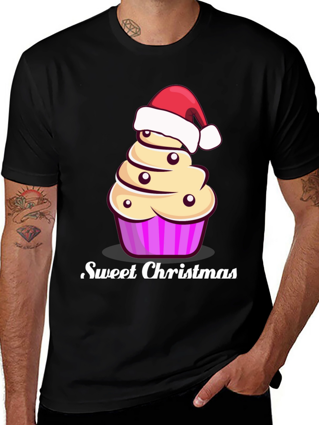 Sweet Christmas Cupcake Santa Hat Graphic Tee