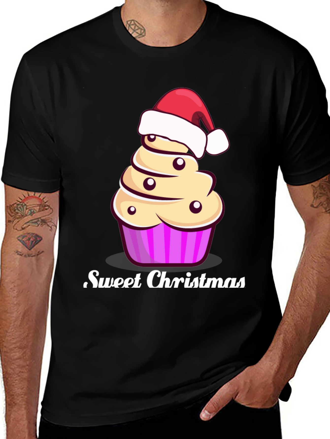 Sweet Christmas Cupcake Santa Hat Graphic Tee