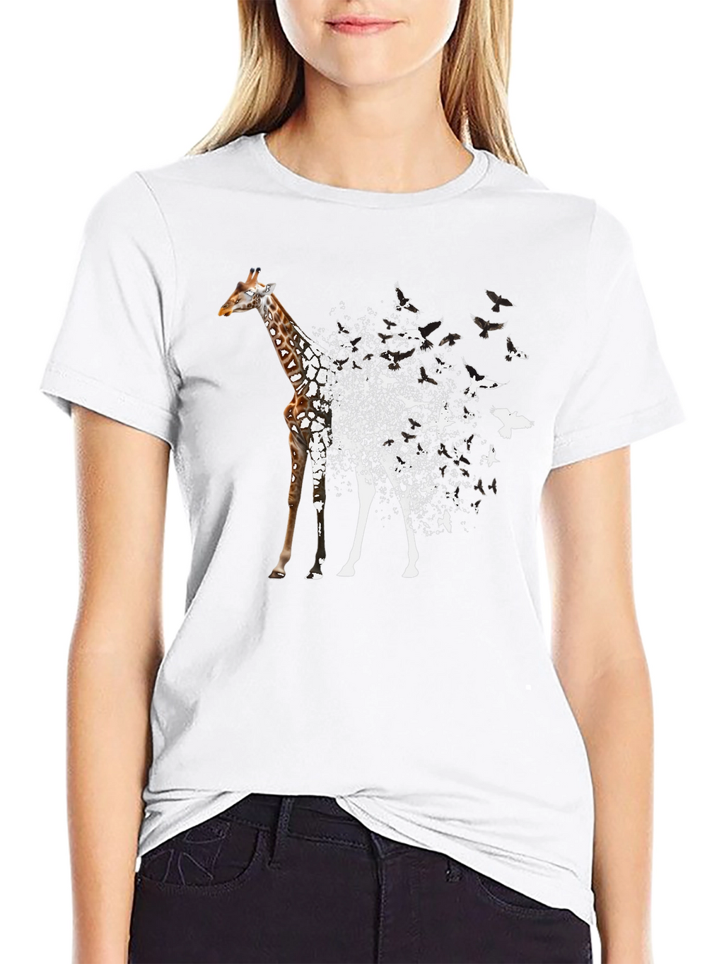 Giraffe to Birds Black T-Shirt