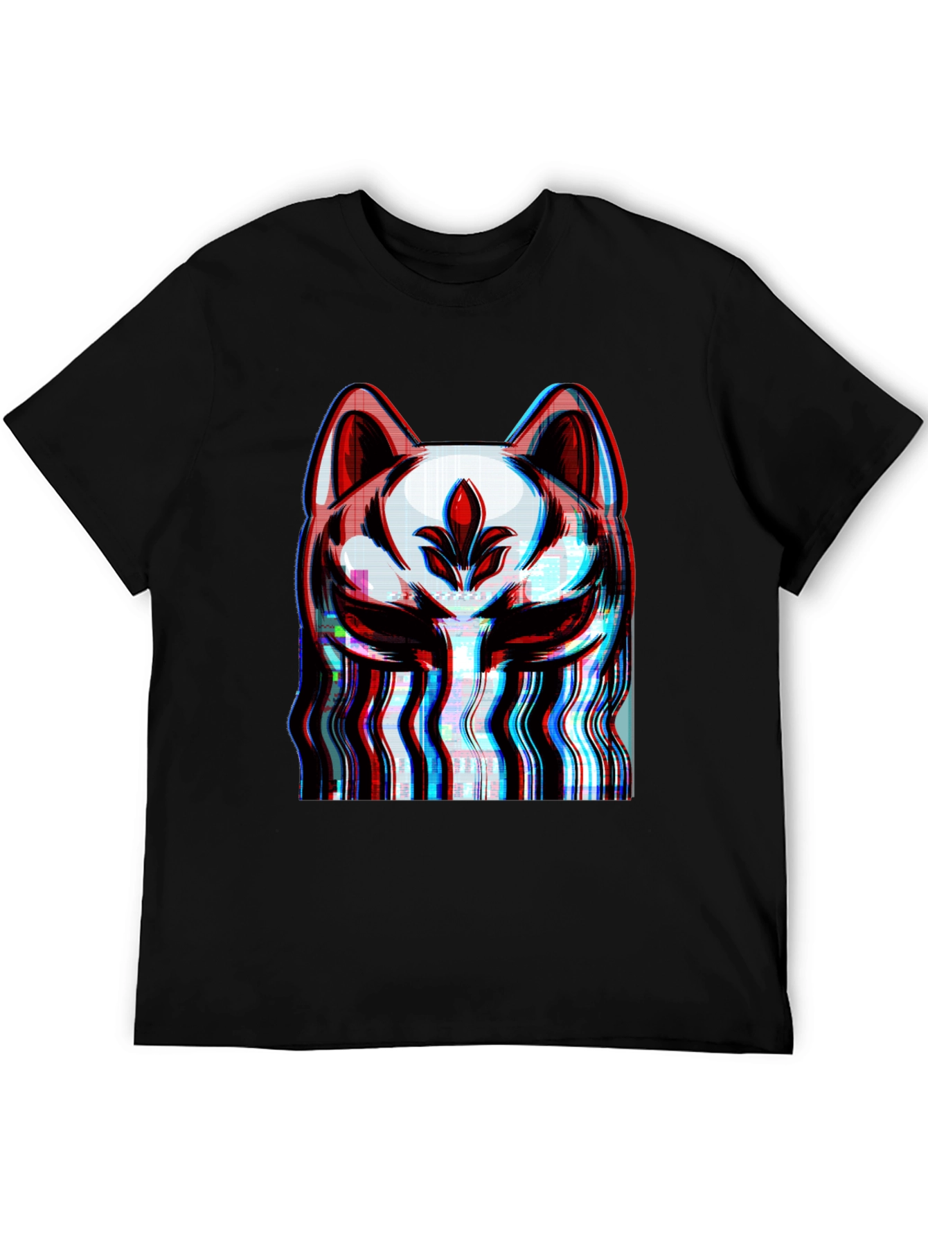 Glitch Fox Mask Graphic T-Shirt - Modern Style