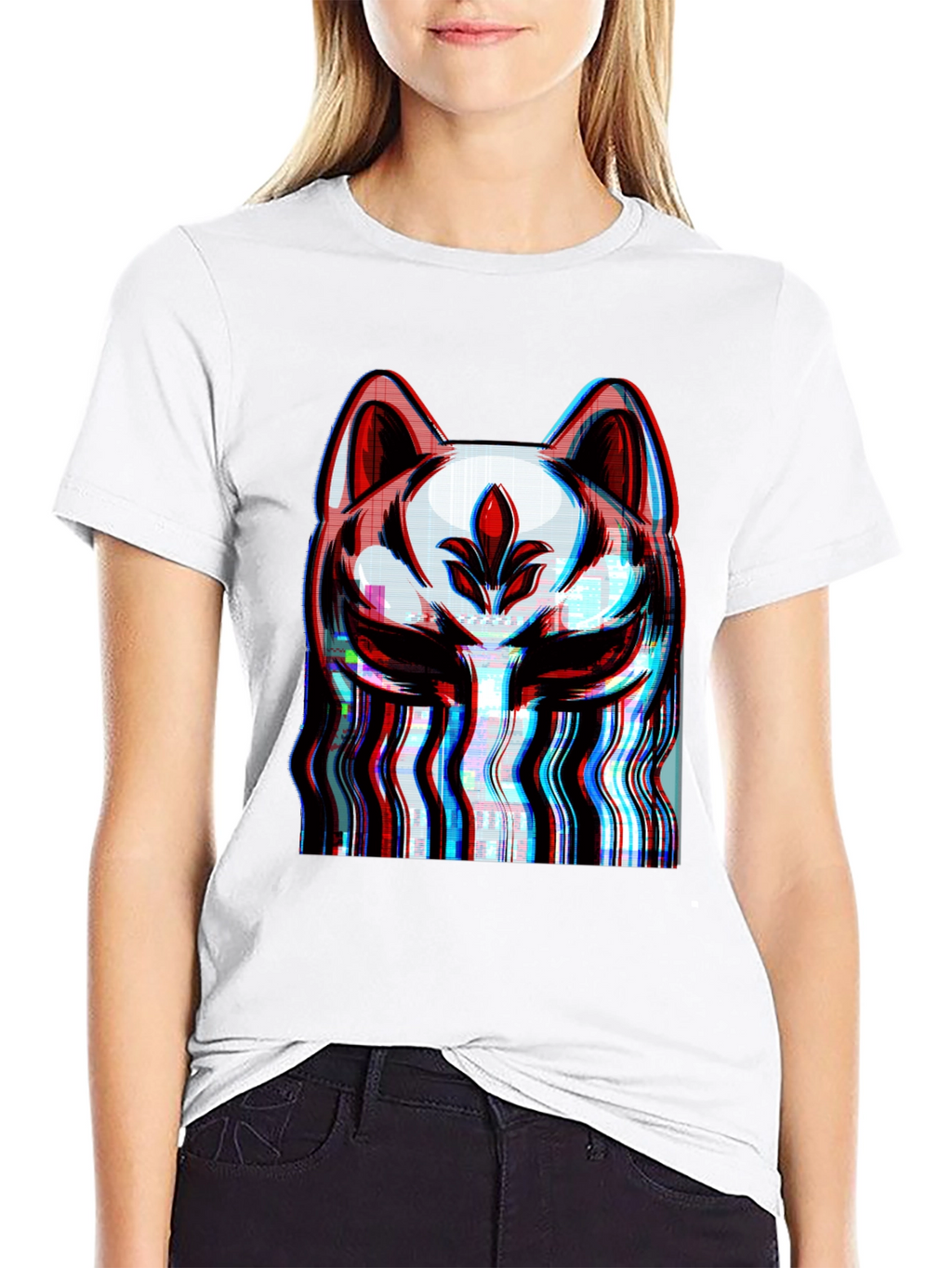 Glitch Fox Mask Graphic T-Shirt - Modern Style