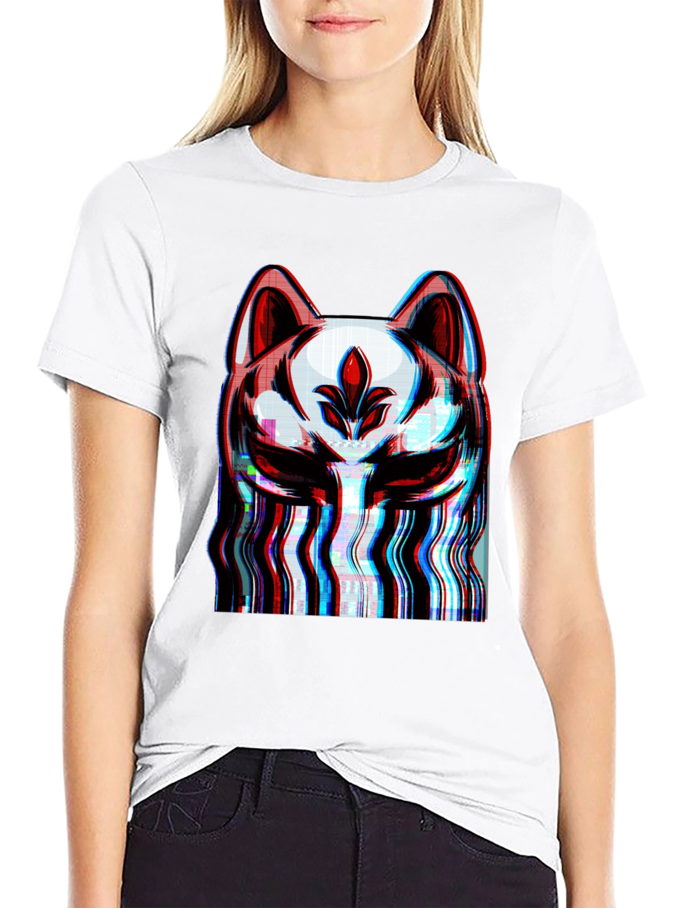 Glitch Fox Mask Graphic T-Shirt - Modern Style