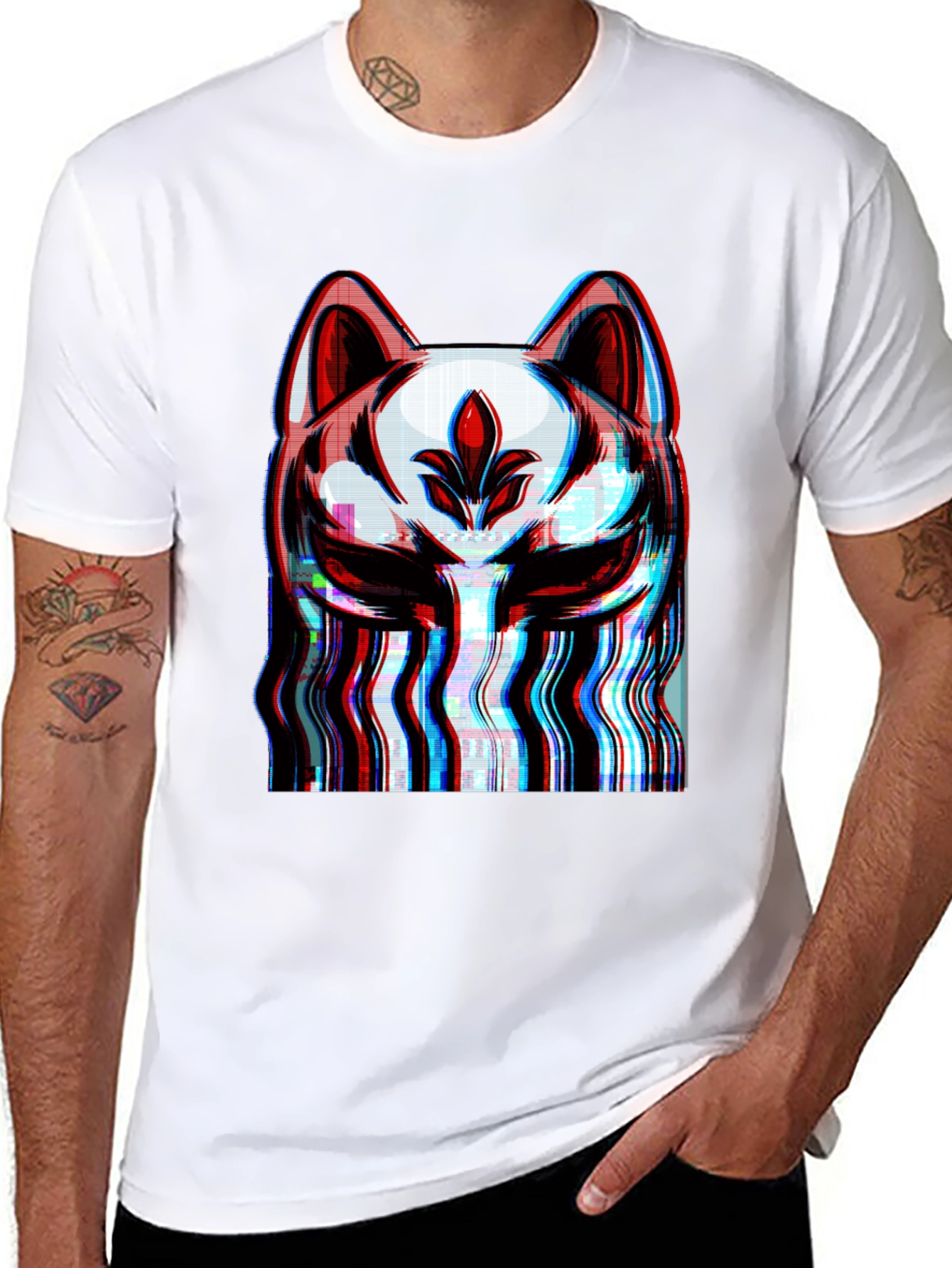 Glitch Fox Mask Graphic T-Shirt - Modern Style