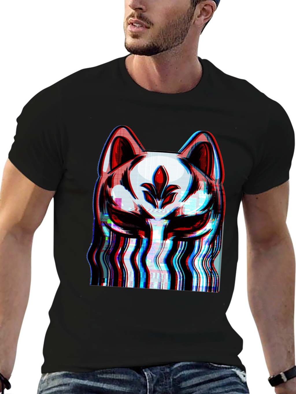 Glitch Fox Mask Graphic T-Shirt - Modern Style