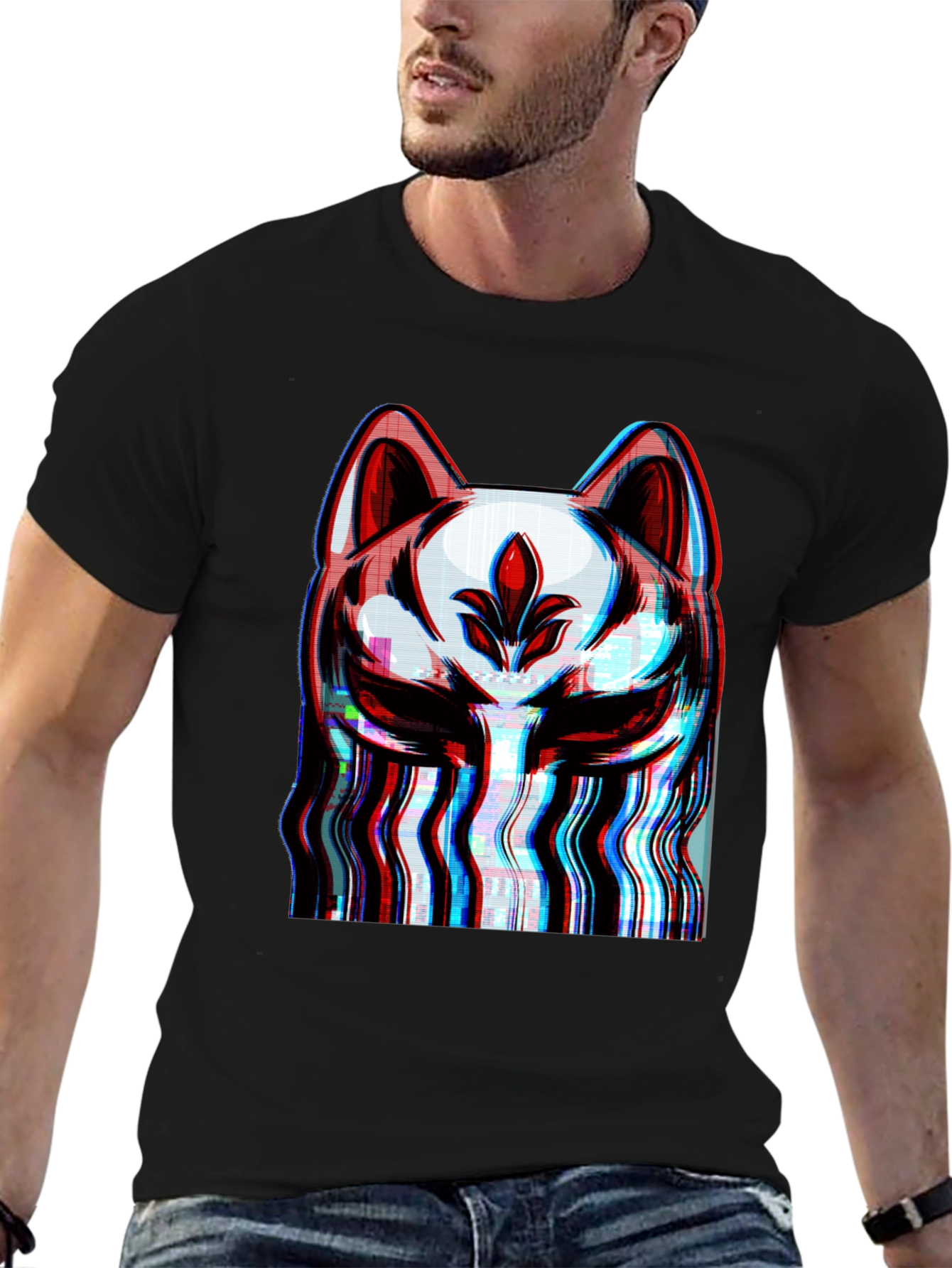 Glitch Fox Mask Graphic T-Shirt - Modern Style