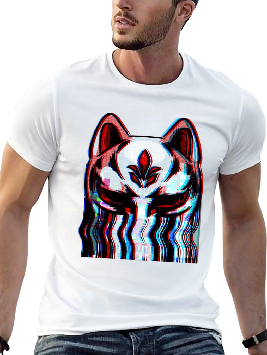 Glitch Fox Mask Graphic T-Shirt - Modern Style