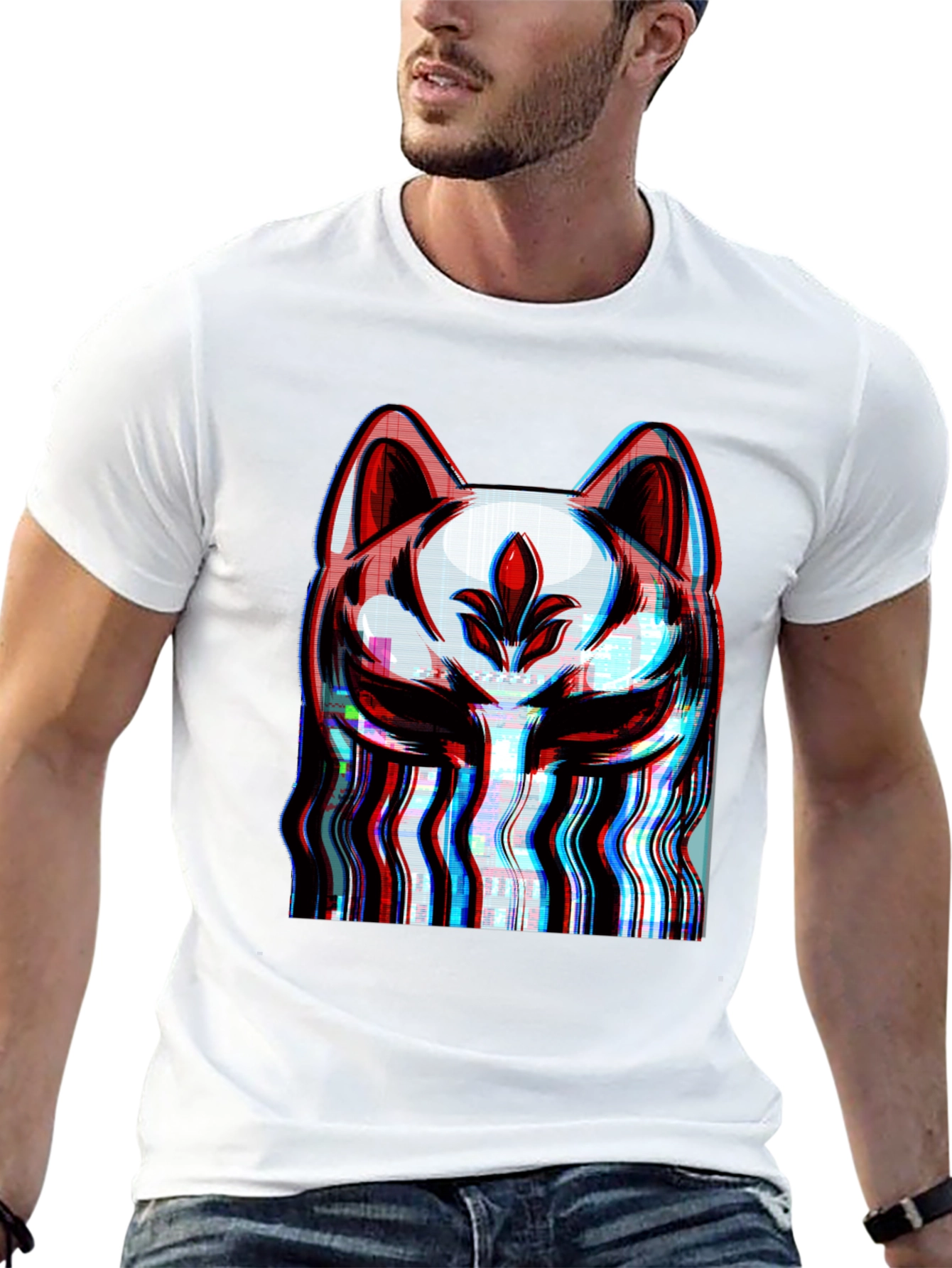 Glitch Fox Mask Graphic T-Shirt - Modern Style