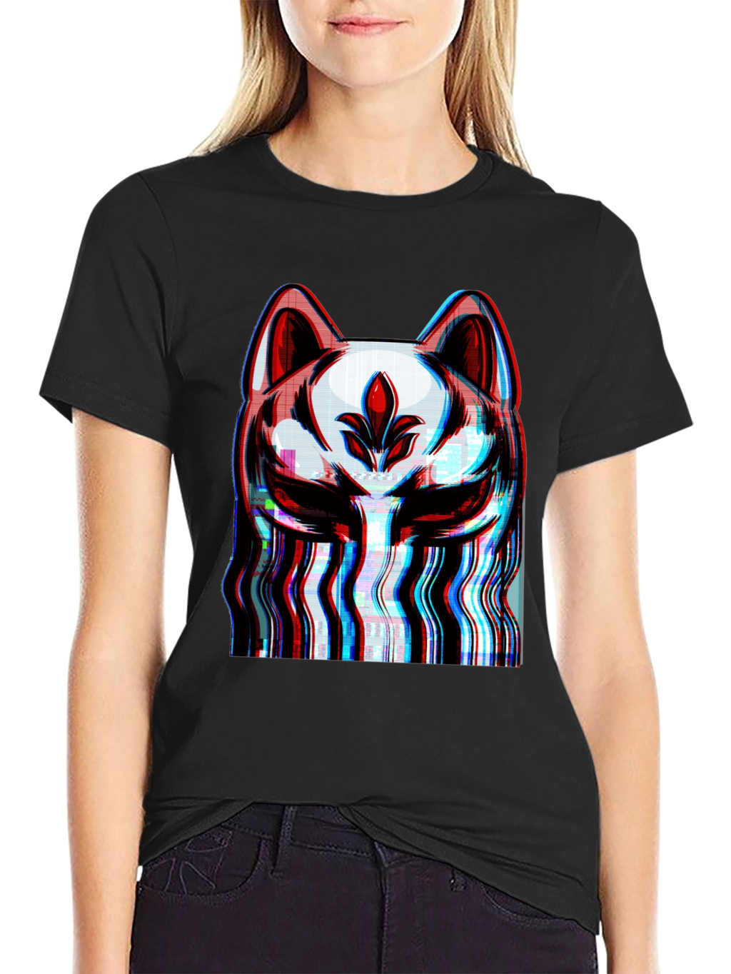 Glitch Fox Mask Graphic T-Shirt - Modern Style