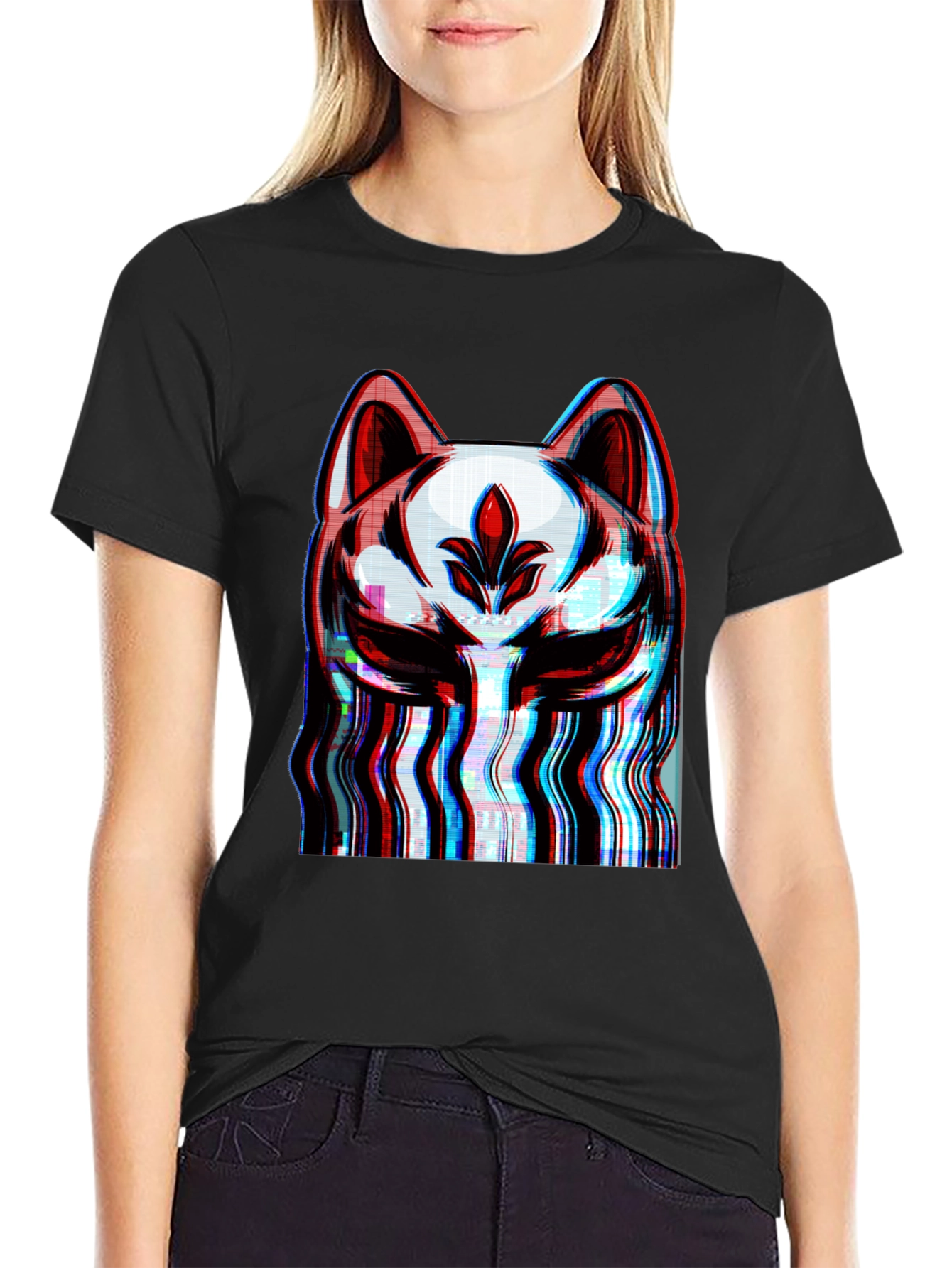 Glitch Fox Mask Graphic T-Shirt - Modern Style
