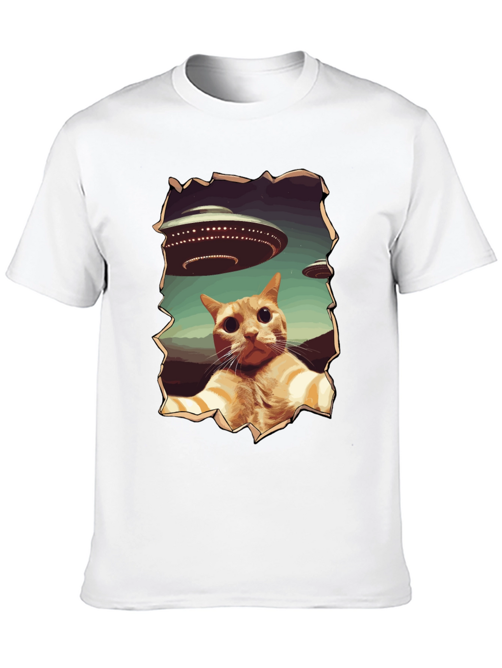 UFO Cat Graphic Tee - Funny Alien Abduction Shirt