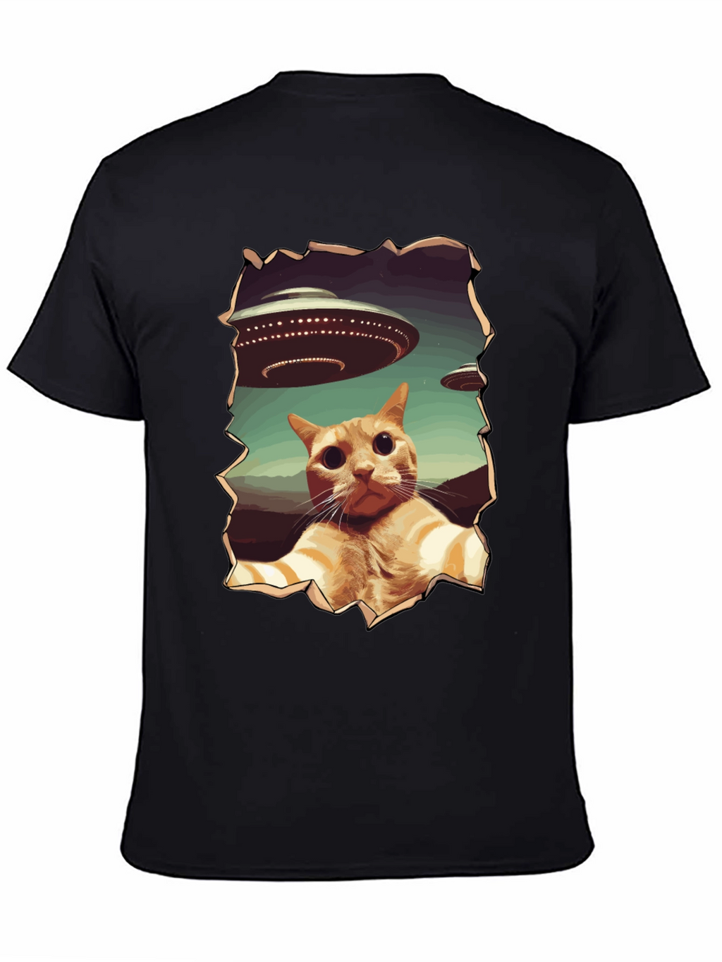 UFO Cat Graphic Tee - Funny Alien Abduction Shirt