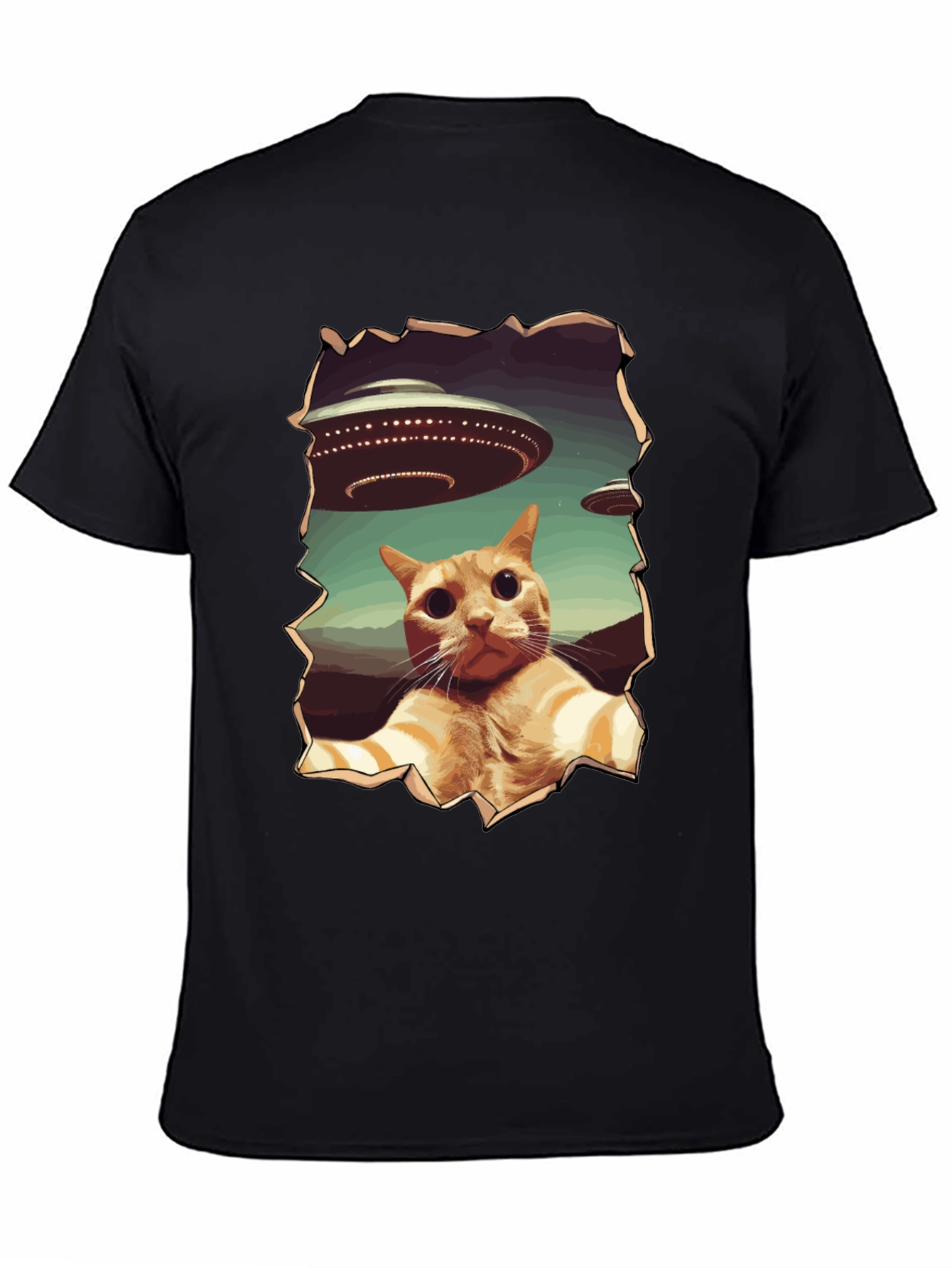 UFO Cat Graphic Tee - Funny Alien Abduction Shirt