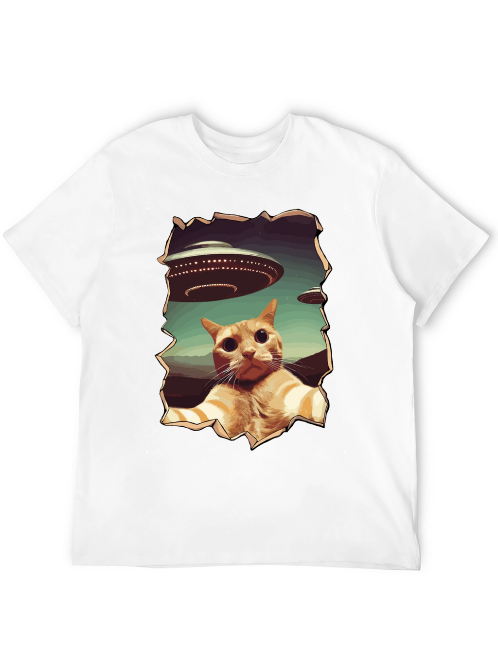 UFO Cat Graphic Tee - Funny Alien Abduction Shirt