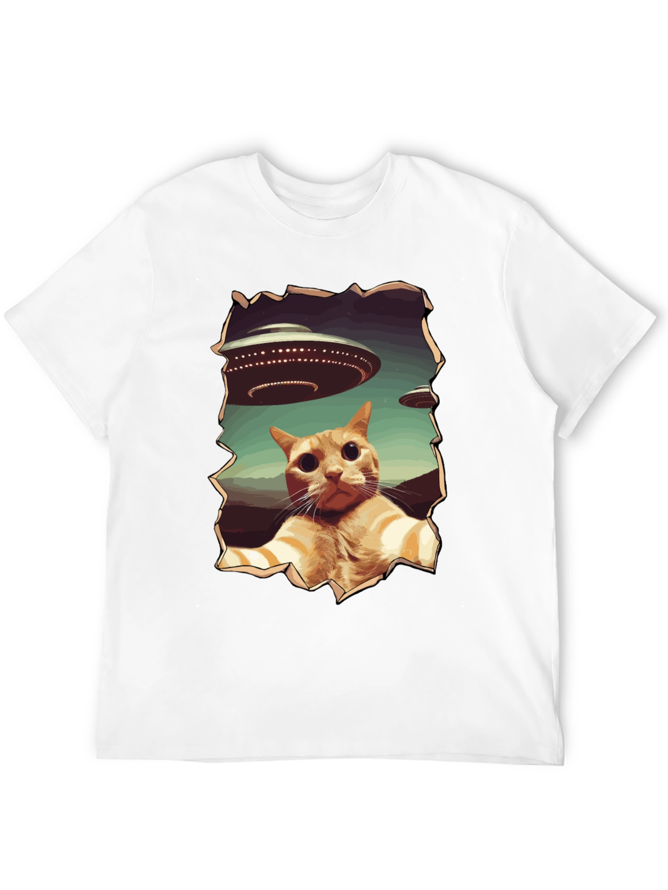UFO Cat Graphic Tee - Funny Alien Abduction Shirt