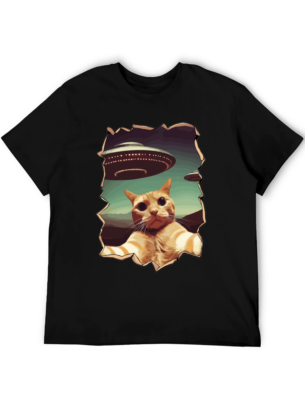 UFO Cat Graphic Tee - Funny Alien Abduction Shirt