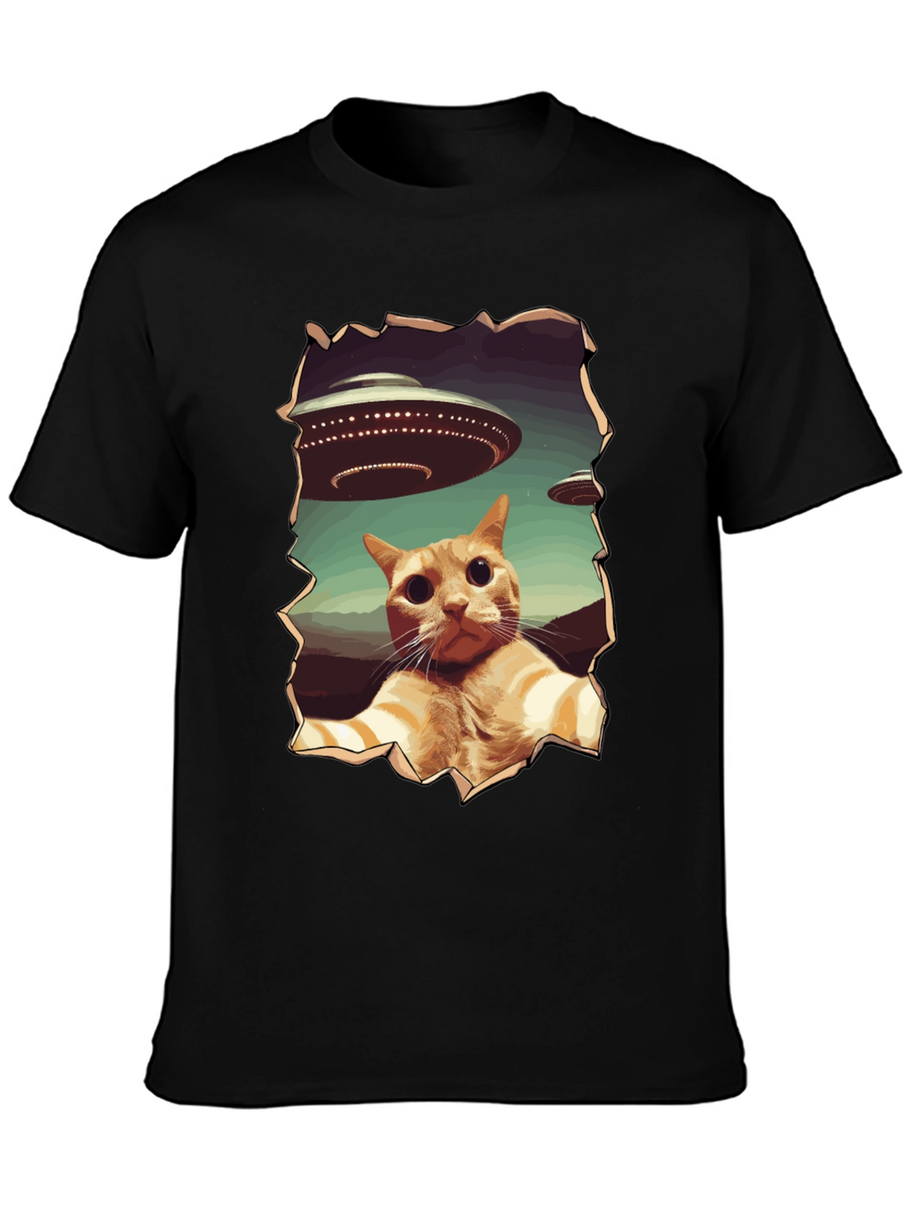 UFO Cat Graphic Tee - Funny Alien Abduction Shirt