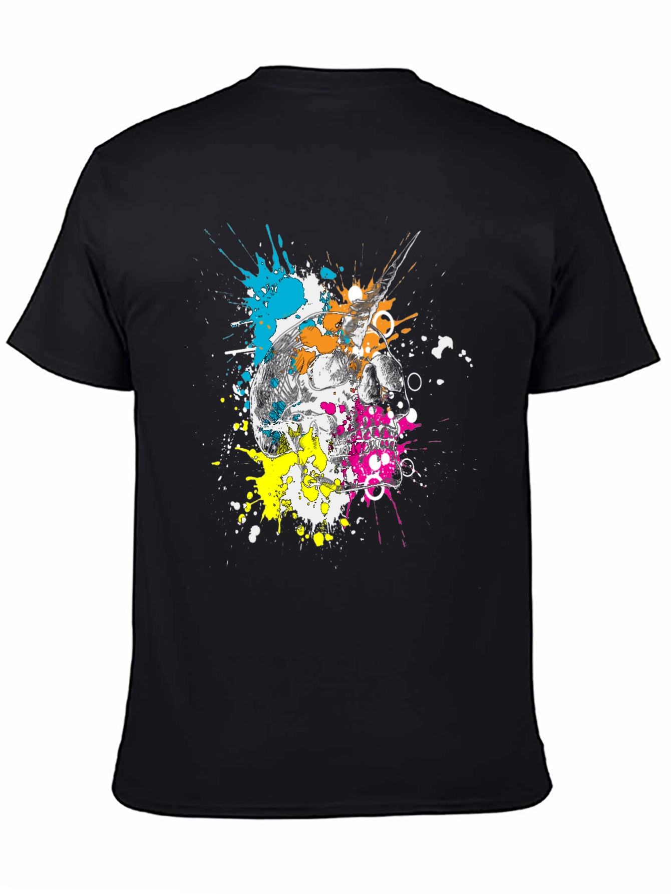 Skull & Paint Splatter Graphic Black T-Shirt