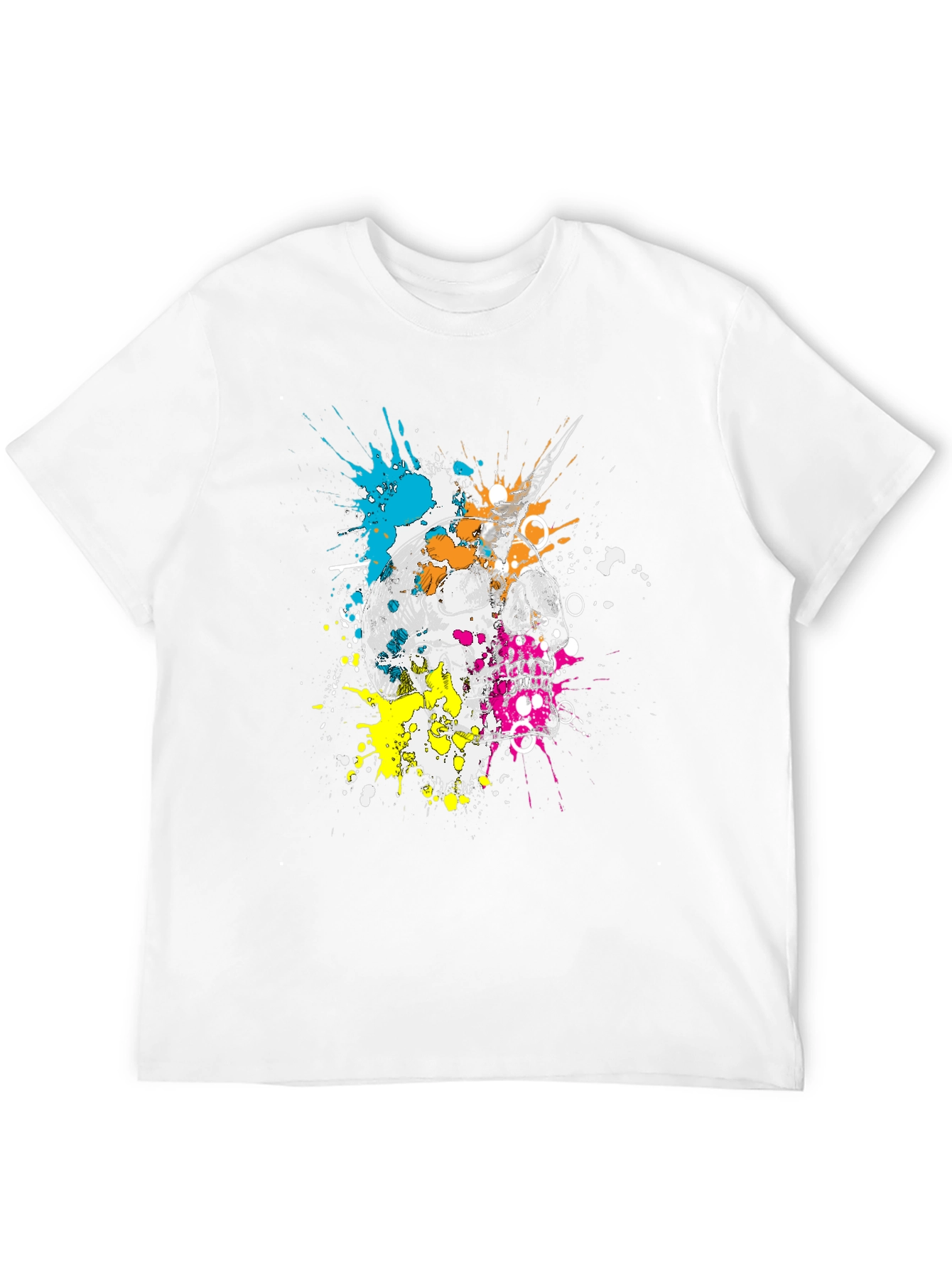 Skull & Paint Splatter Graphic Black T-Shirt