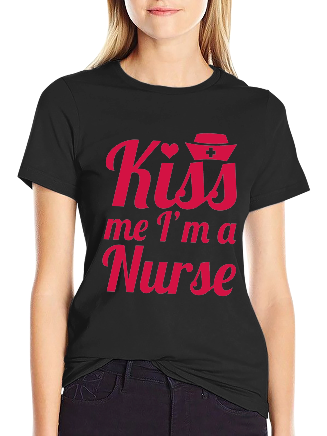 Kiss Me Im A Nurse Tee - Black