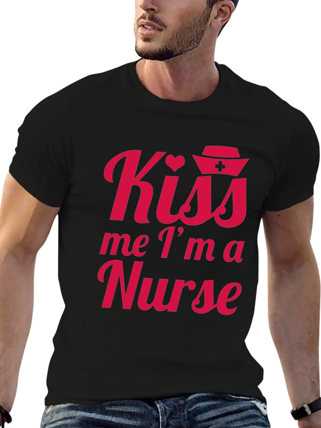 Kiss Me Im A Nurse Tee - Black