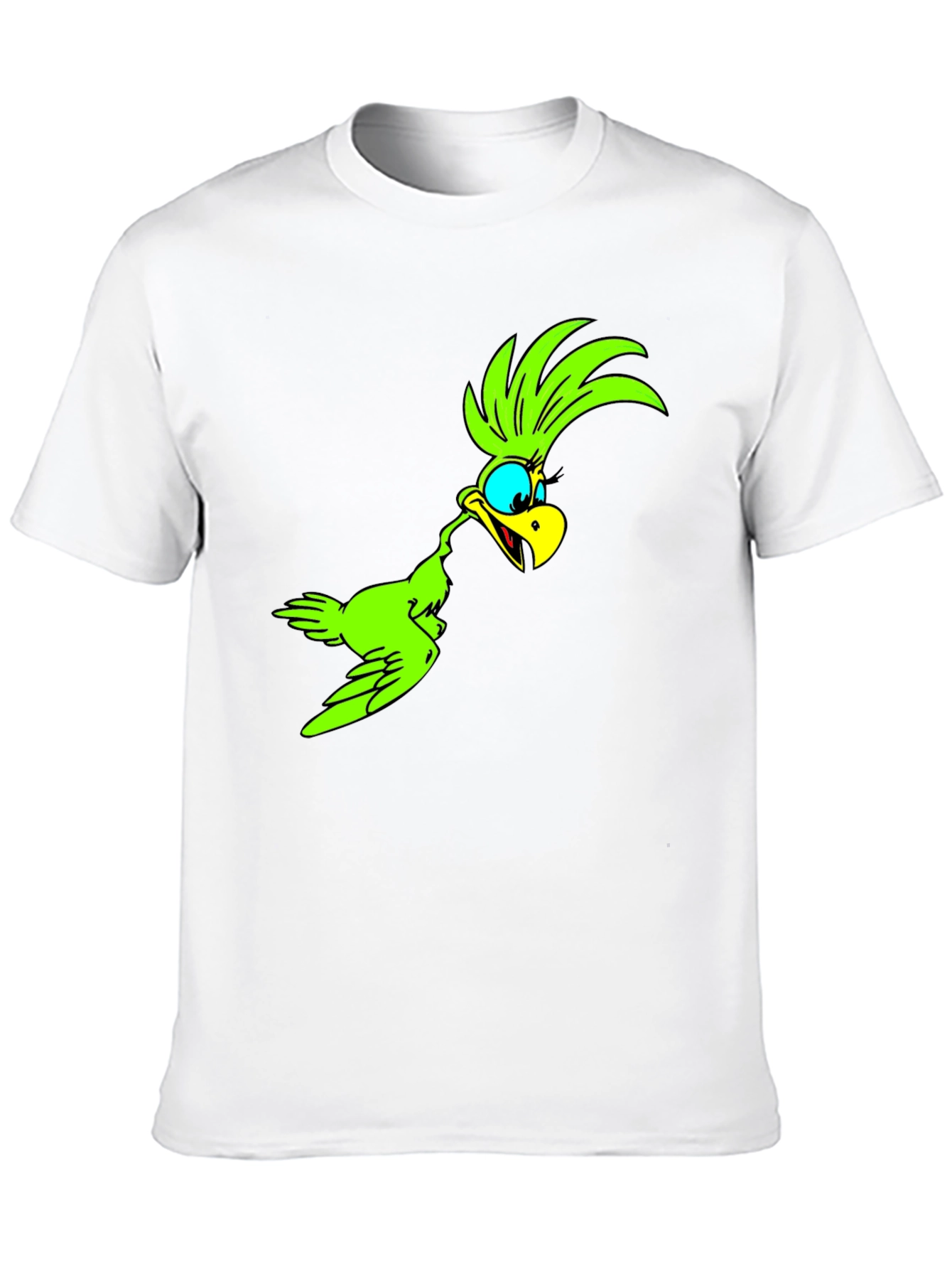 Green Bird Cartoon Black T-Shirt