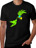 Green Bird Cartoon Black T-Shirt
