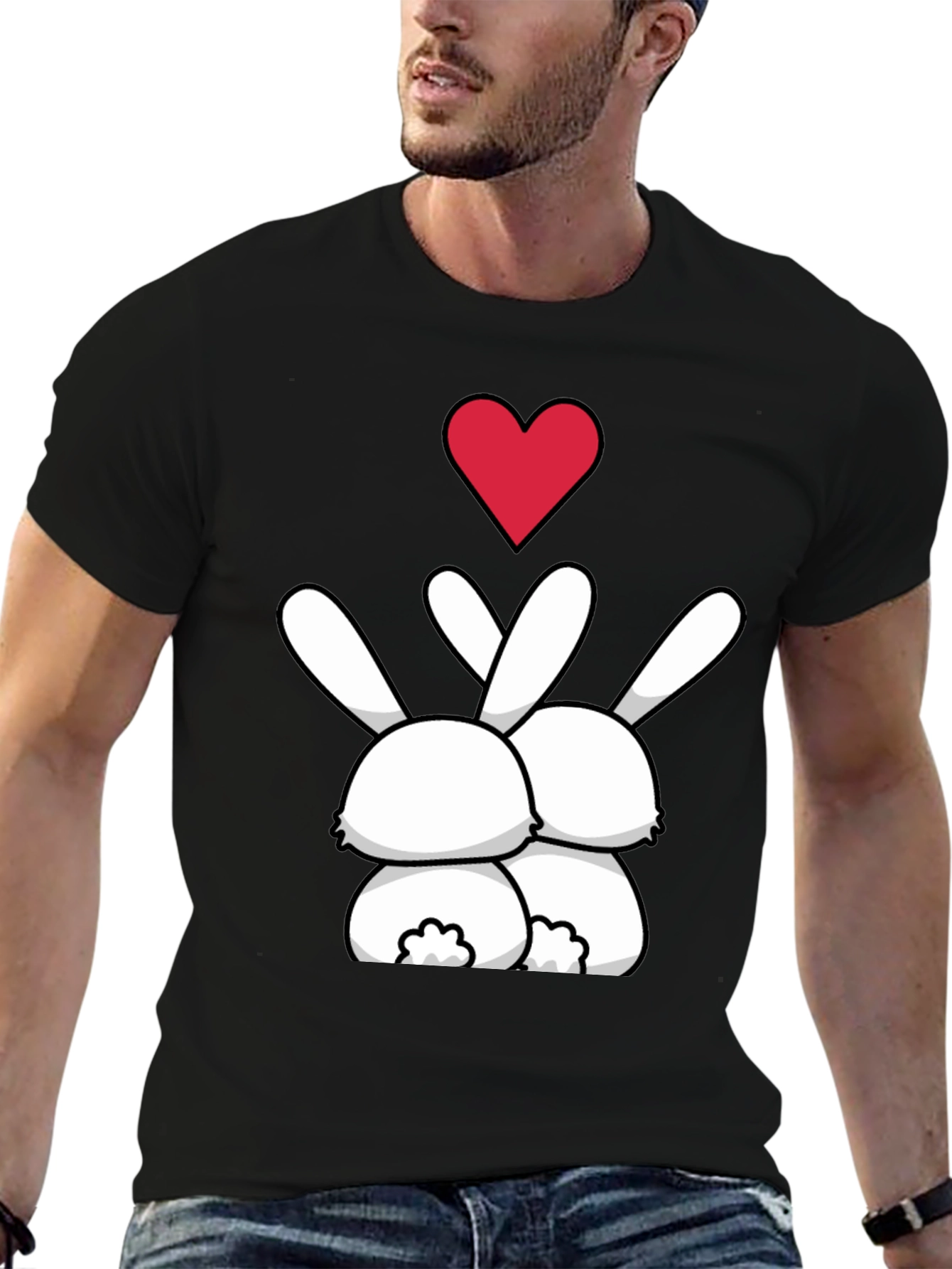 Bunny Love Graphic Tee - Black Casual Shirt