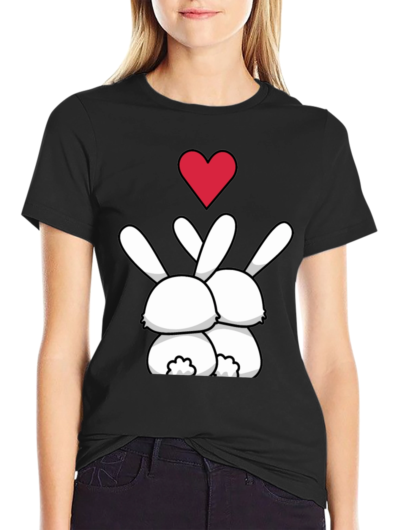 Bunny Love Graphic Tee - Black Casual Shirt