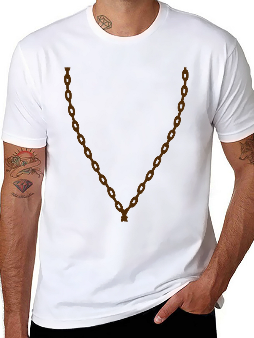 Mens Black T-Shirt with Brown Chain Graphic