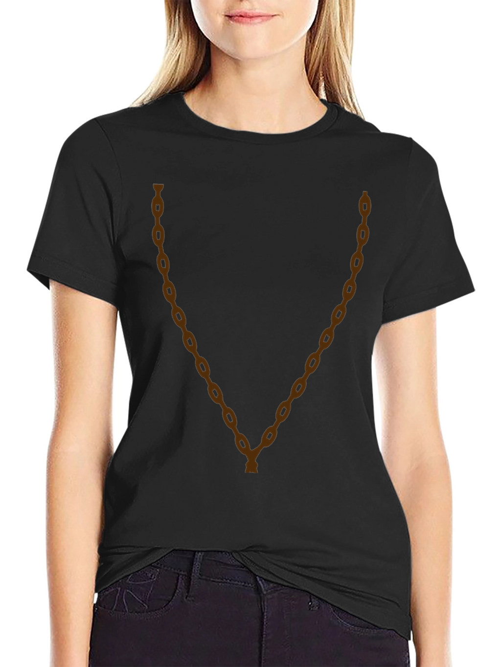 Mens Black T-Shirt with Brown Chain Graphic