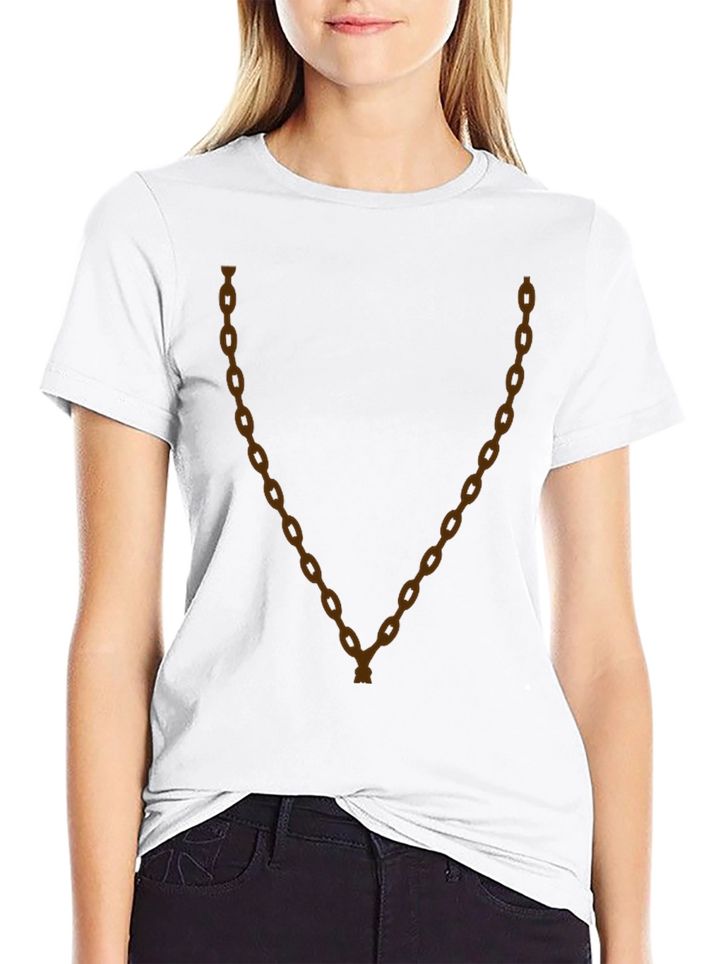 Mens Black T-Shirt with Brown Chain Graphic