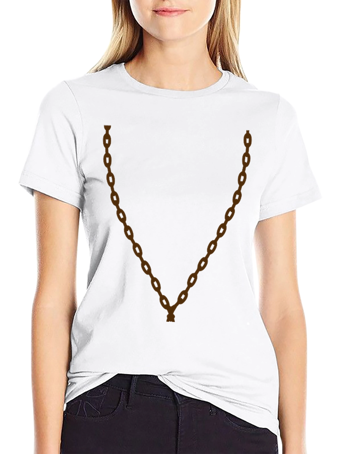 Mens Black T-Shirt with Brown Chain Graphic