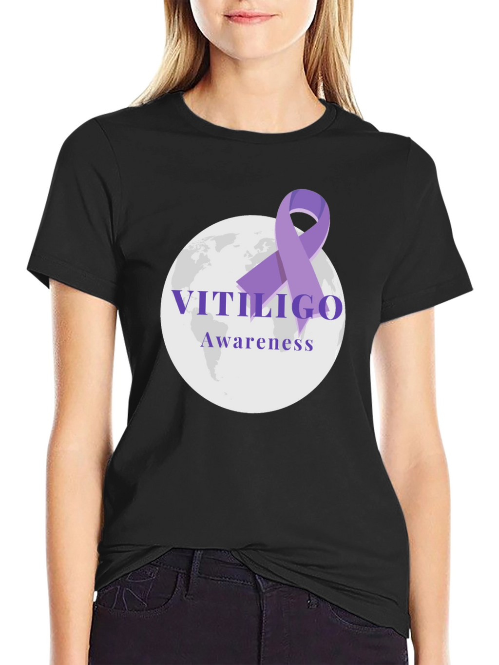 Vitiligo Awareness Ribbon T-Shirt - Black