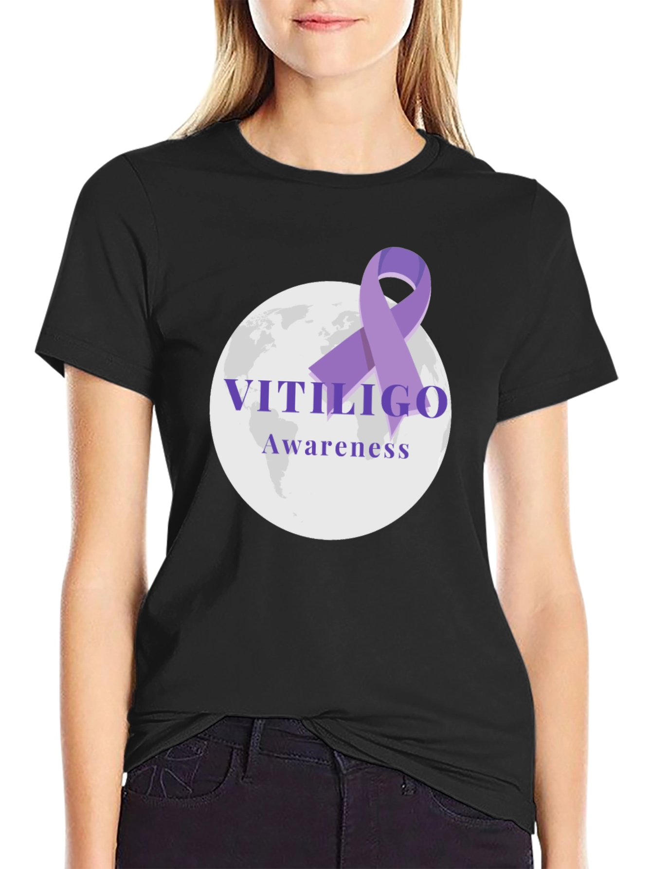 Vitiligo Awareness Ribbon T-Shirt - Black