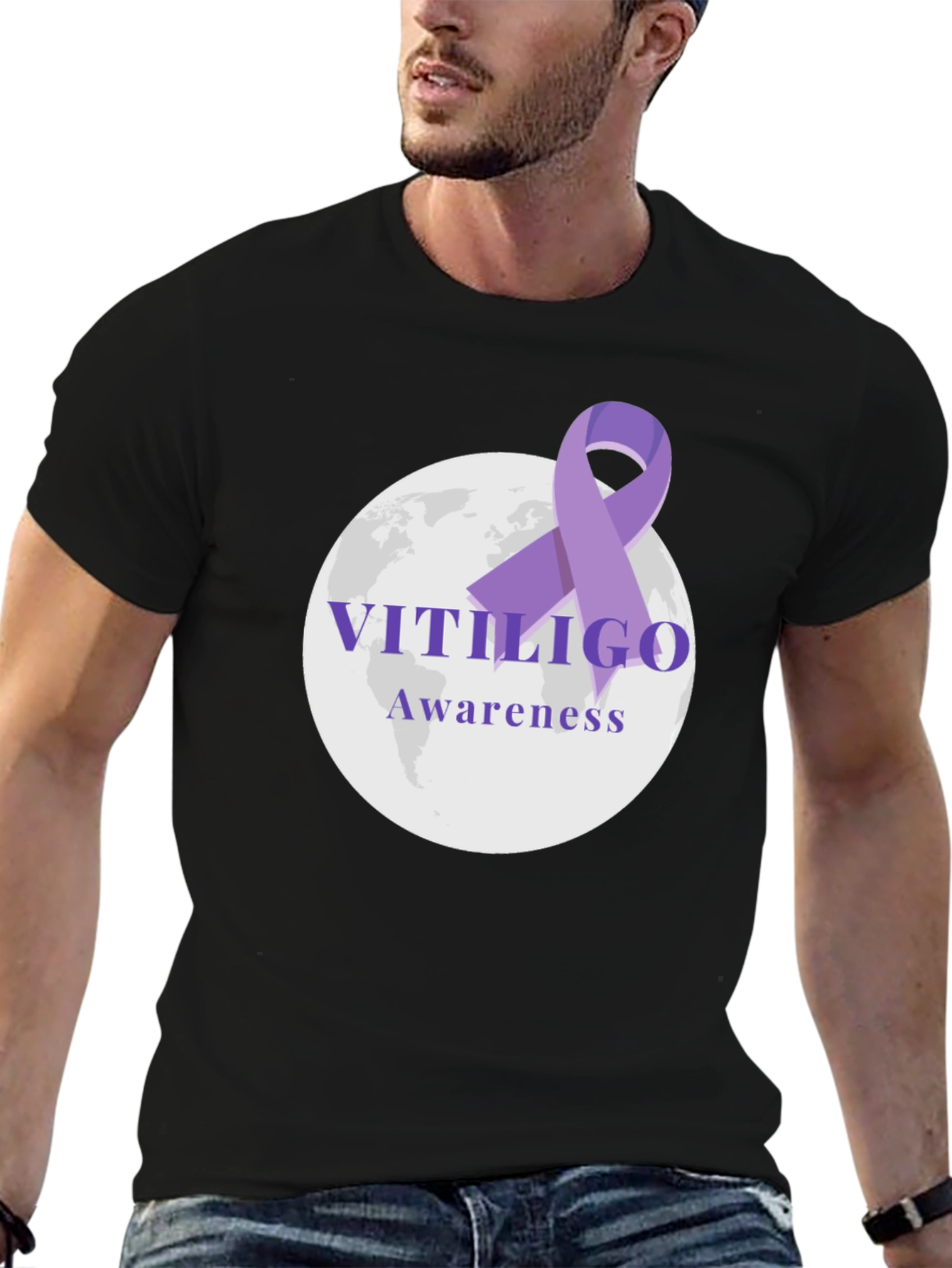 Vitiligo Awareness Ribbon T-Shirt - Black