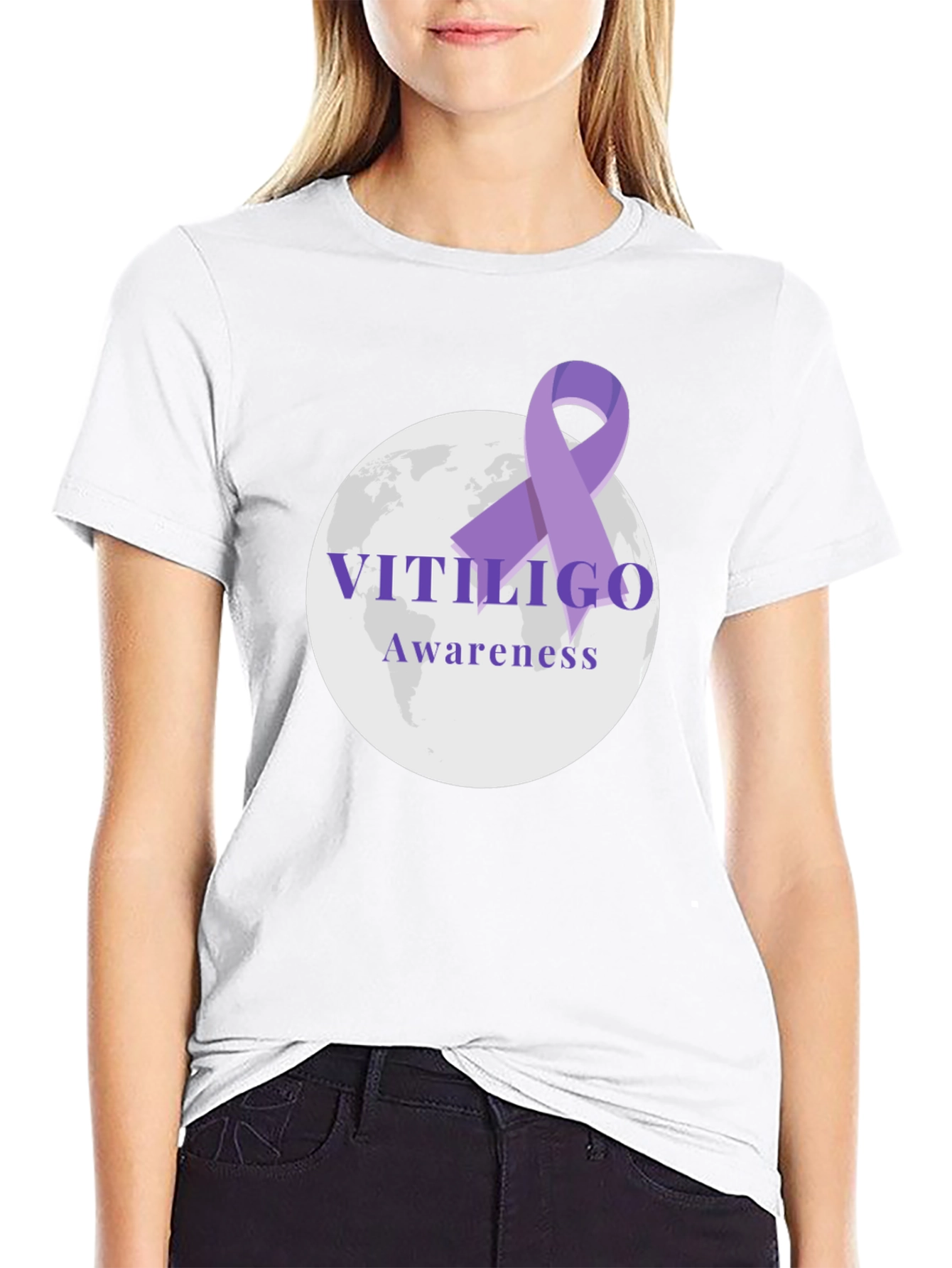 Vitiligo Awareness Ribbon T-Shirt - Black