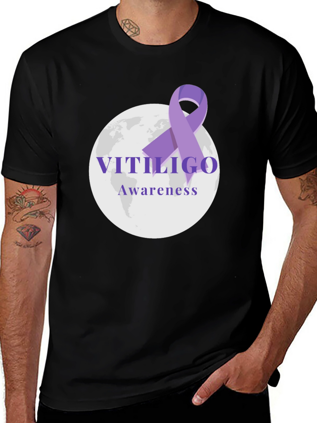Vitiligo Awareness Ribbon T-Shirt - Black