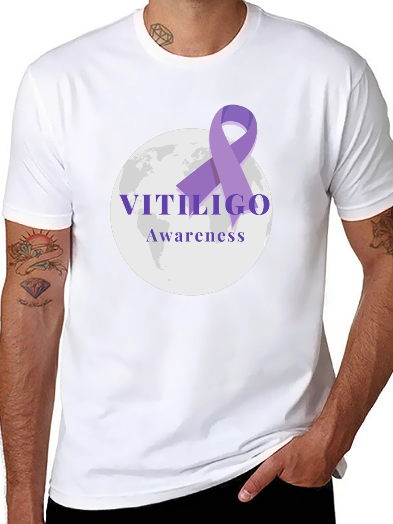Vitiligo Awareness Ribbon T-Shirt - Black