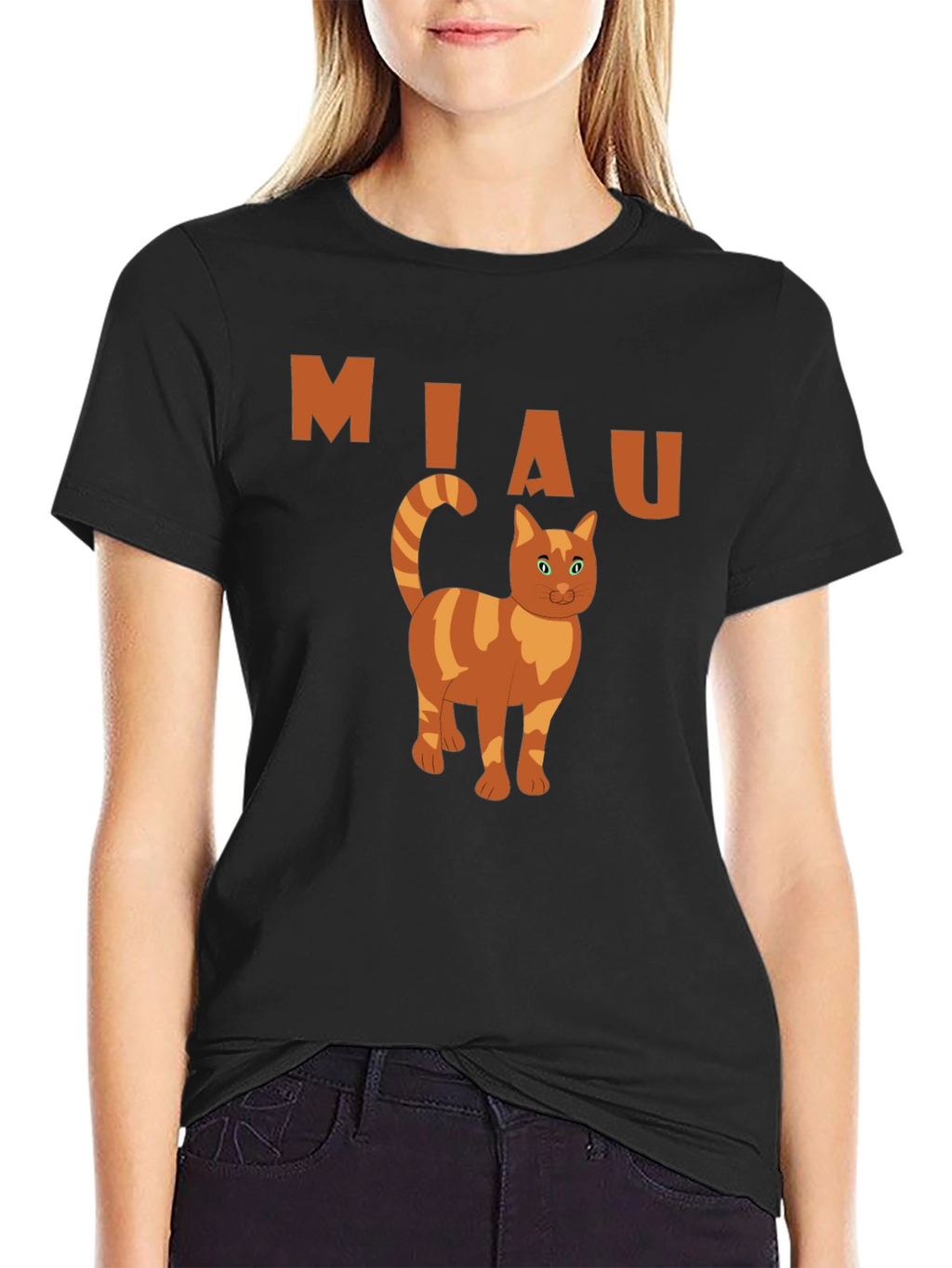 Miaw Cat Graphic Tee - Black Cotton Casual Shirt
