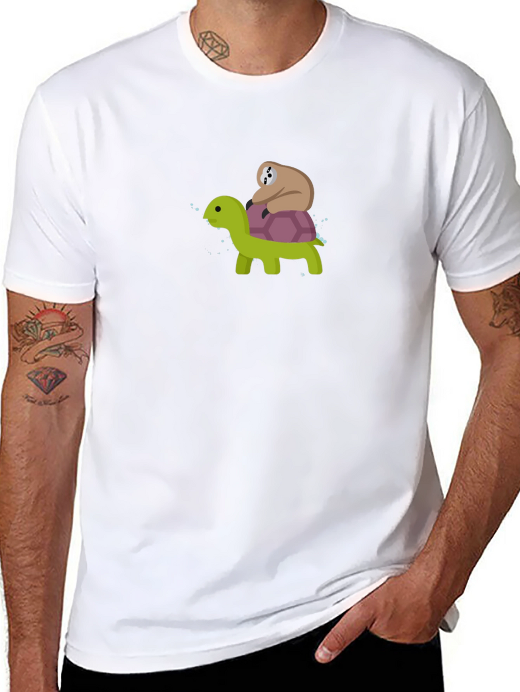 Sloth Riding Turtle Graphic Tee - Black Cotton T-Shirt