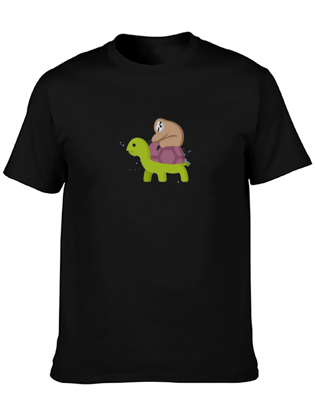 Sloth Riding Turtle Graphic Tee - Black Cotton T-Shirt