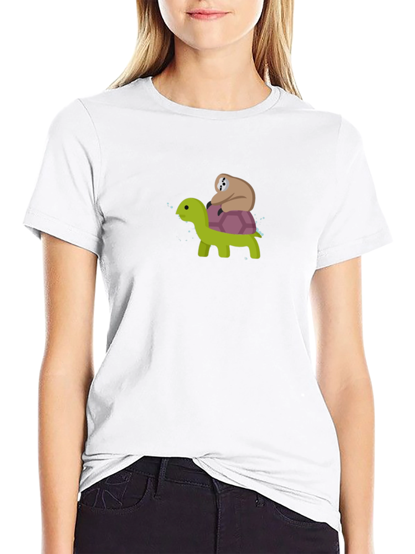 Sloth Riding Turtle Graphic Tee - Black Cotton T-Shirt