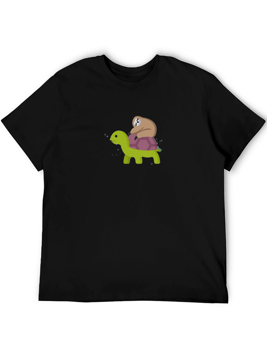 Sloth Riding Turtle Graphic Tee - Black Cotton T-Shirt