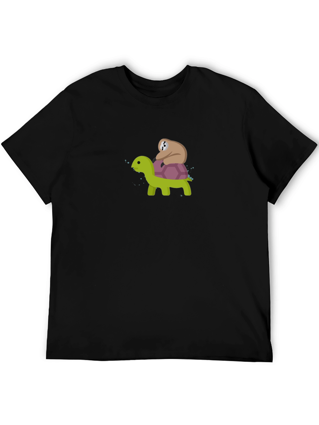 Sloth Riding Turtle Graphic Tee - Black Cotton T-Shirt