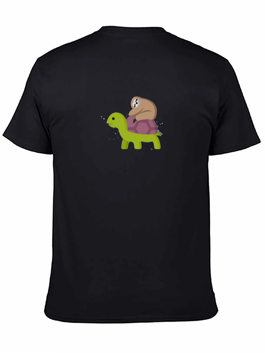 Sloth Riding Turtle Graphic Tee - Black Cotton T-Shirt