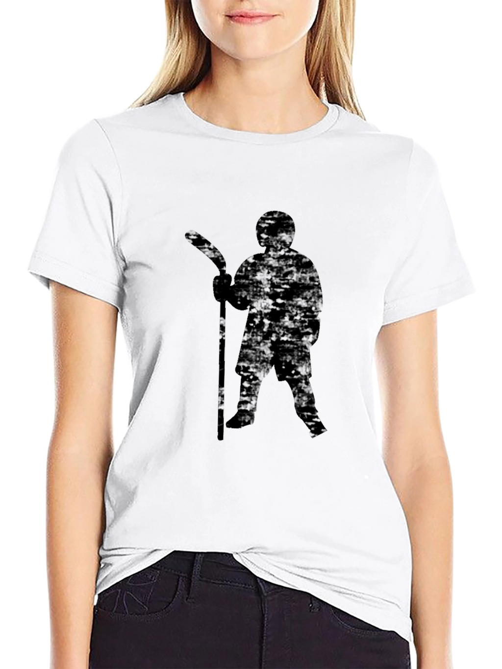 Hockey Player Graphic Tee - Black Cotton Comfort