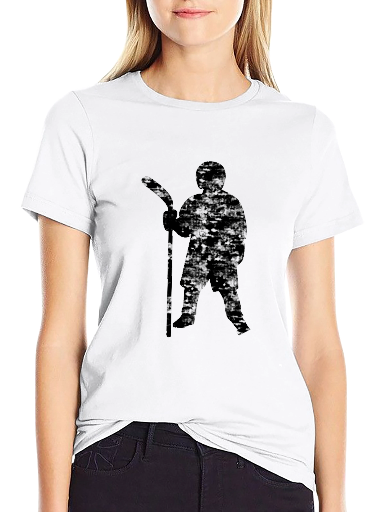 Hockey Player Graphic Tee - Black Cotton Comfort